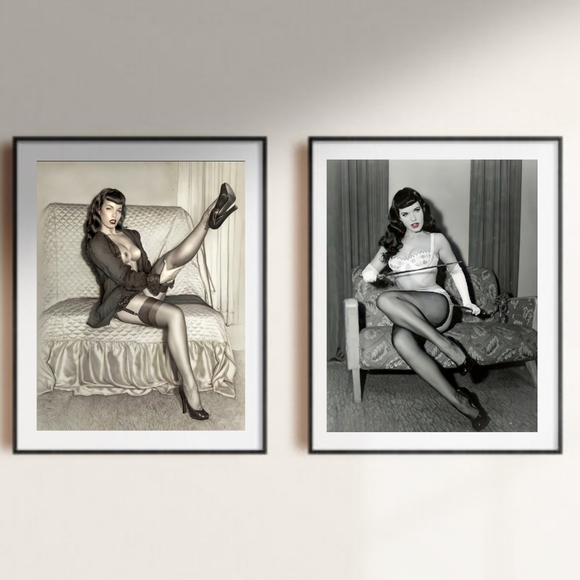 Betty Page Nude Photos Framed 12x16 matted Set - Picture 1 of 3